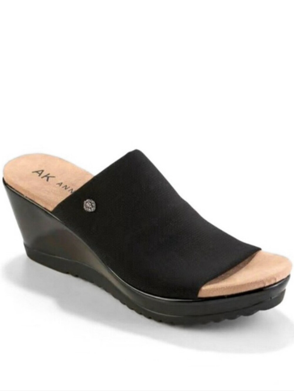 New Anne Klein Rellin Wedge Sandals Womens Shoes Size 7 Black Mesh Slipon Pumps